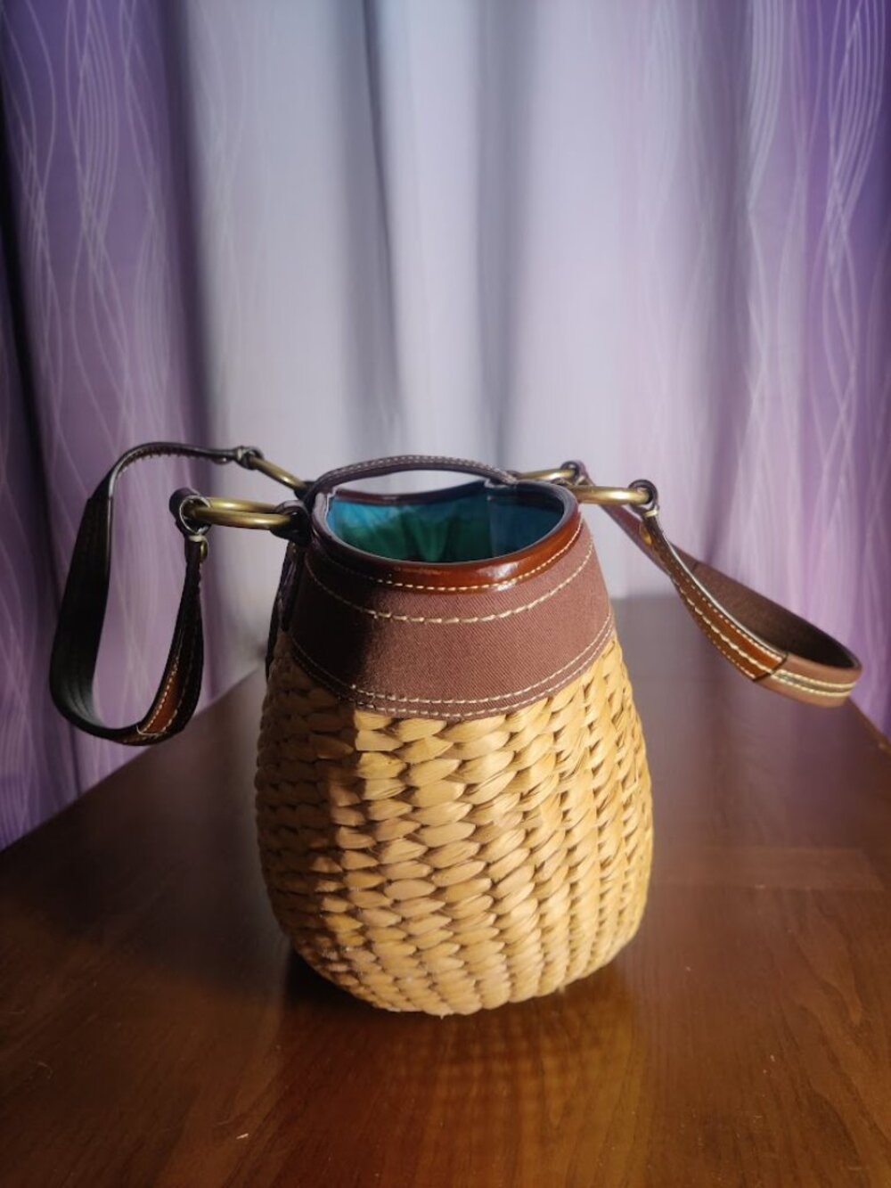 COACH Straw Tote Basket Bag Brown - Picture 14 of 16